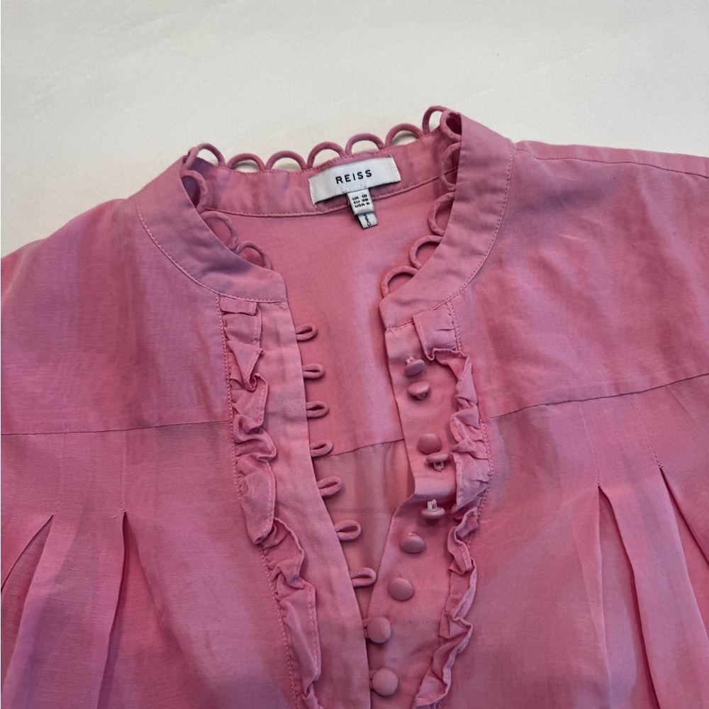 Reiss Pink Ruffle Button Blouse